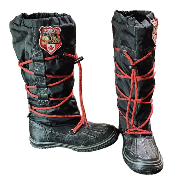 Pajar Canada Leather and Nylon Lace Tall Winter Boots 6-6.5 Pre Owned Condition - Picture 1 of 9